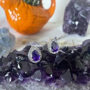 925 Stamped Sterling Silver, Amethyst and Cubic Zirconia Earrings